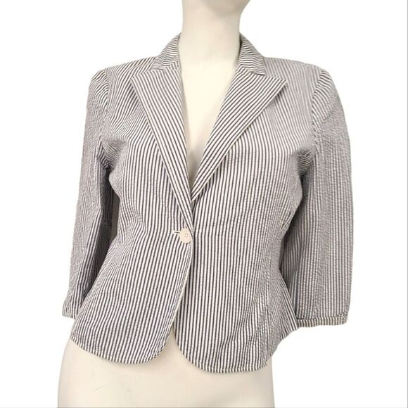 Petite Sophisticate Blue Striped Seersucker Blazer Womens size 6 Jacket Suit Off - Picture 2 of 9
